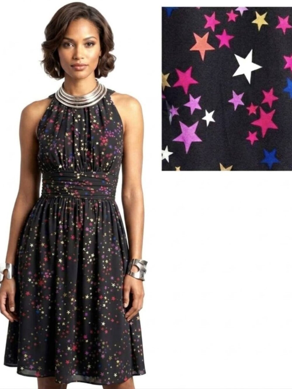 Silk Star Print Halter Dress 6 Sexy Cocktail Party Wedding Guest Date Night LBD